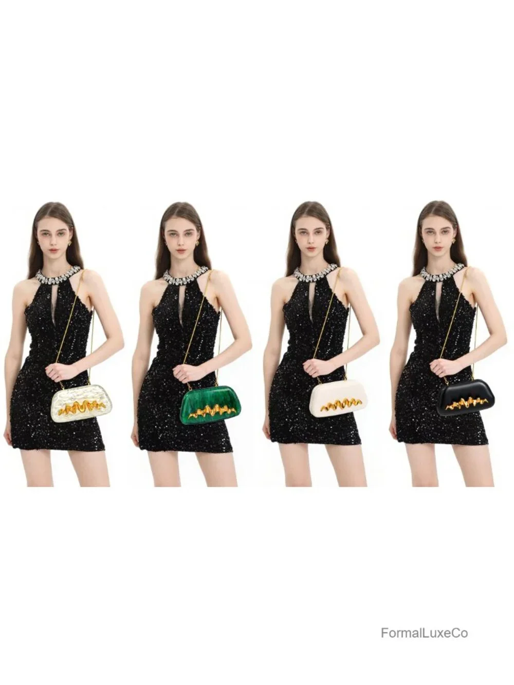 PU Leather Clutch Evening Bag with Removable Chain Crossbody Strap